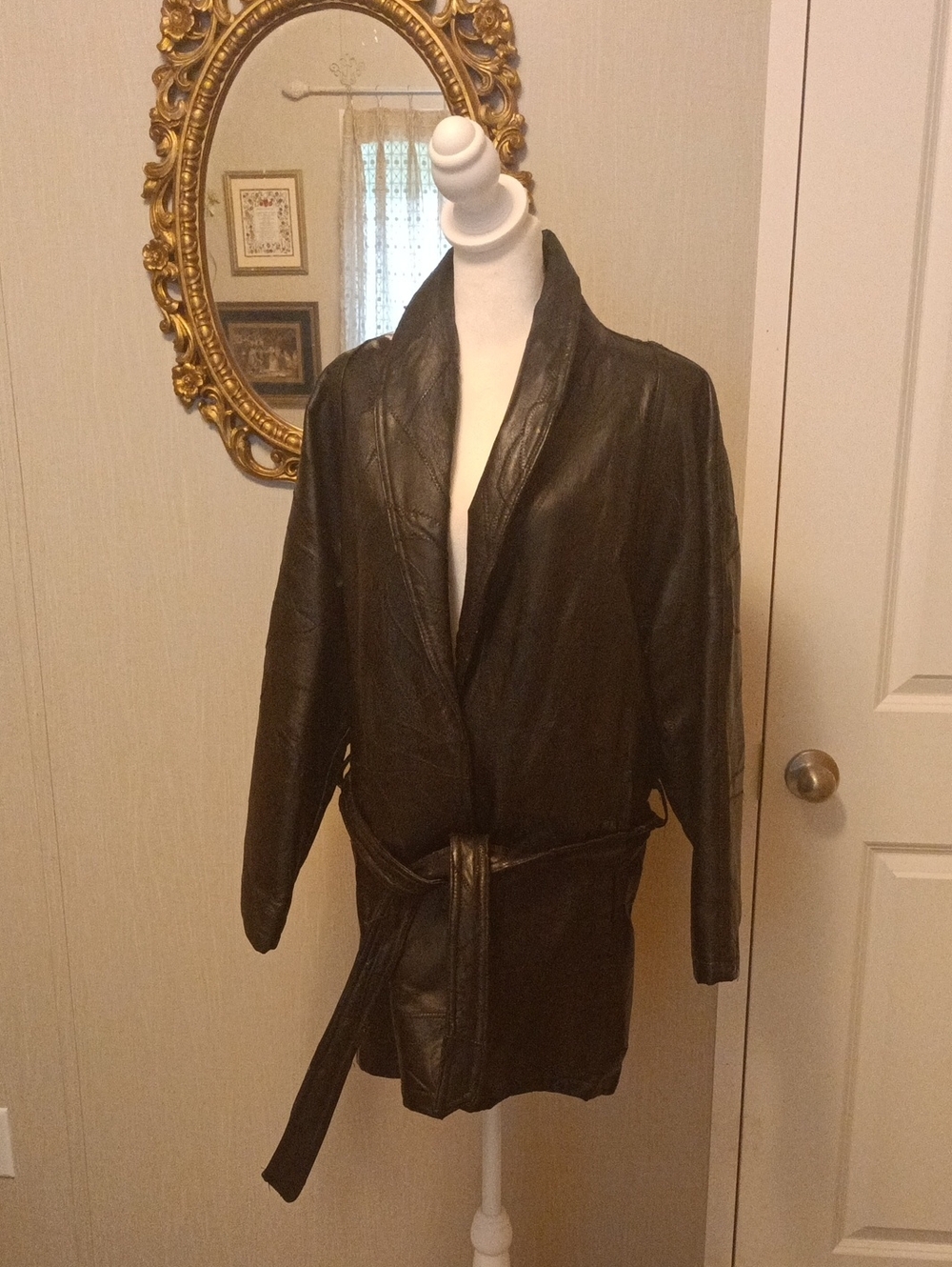 Vintage 1980s Black Patchwork Style Leather Jacket Ladies Size S.